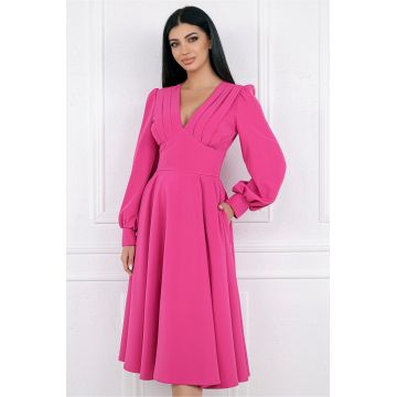 Rochie MBG fucsia cu pliuri pe bust si buzunare functionale