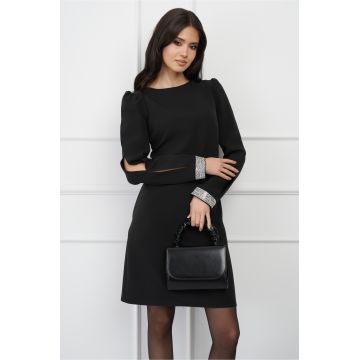 Rochie MBG neagra cu strasuri la maneci