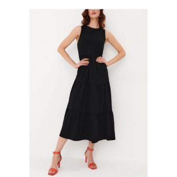 Rochie midi cu volan, fara maneci, negru, dama, Mohito