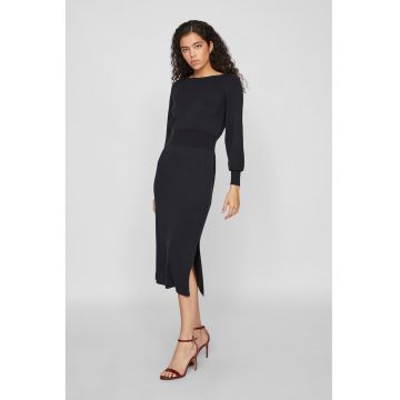 Rochie midi tricotata fin cu slit lateral