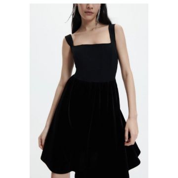 Rochie mini cu decolteu patrat si bretele, negru, dama, Reserved