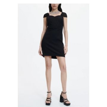 Rochie mini cu decolteu si cu spatele gol, negru, dama, Reserved