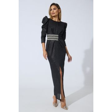 Rochie de ocazie premium cu fir lame si strass-uri Jocasta Neagra