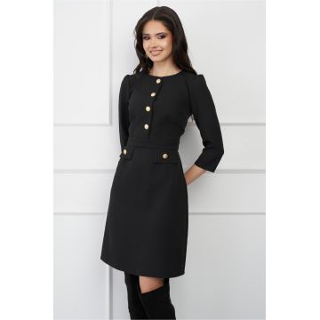 Rochie Moze neagra office cu nasturi la bust