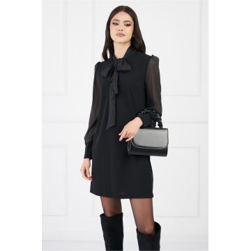 Rochie Amira neagra cu maneci din voal cu insertii din fir lurex