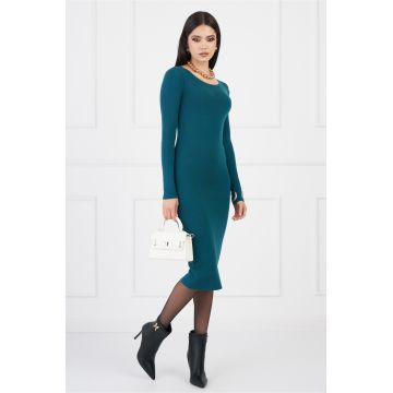 Rochie Bianca turcoaz din tricot reiat