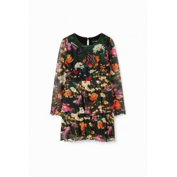 Rochie cu imprimeu floral si pliuri