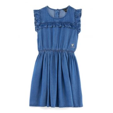 Rochie de denim cu garnituri cu volane