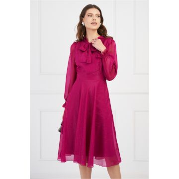 Rochie DY Fashion magenta din voal cu insertii din fir lurex