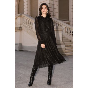 Rochie DY Fashion neagra din voal cu insertii din fir lurex