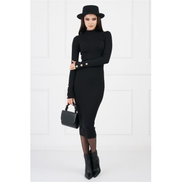 Rochie Elena neagra din tricot cu insertii din fir lurex