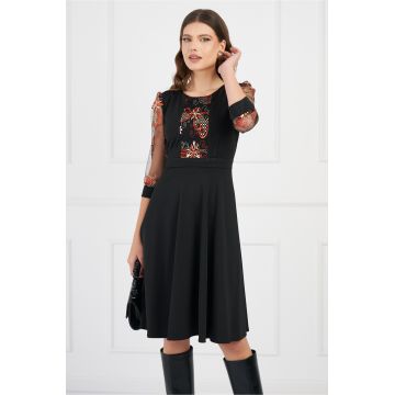 Rochie Ella Collection Ecaterina neagra cu boderie corai