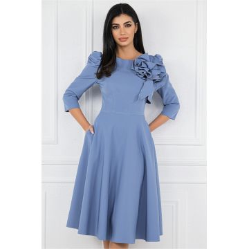 Rochie MBG bleu cu floare maxi pe bust