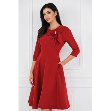 Rochie MBG burgundy cu funda si perle pe bust