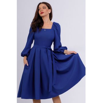 Rochie midi cu croiala in A si maneci bufante