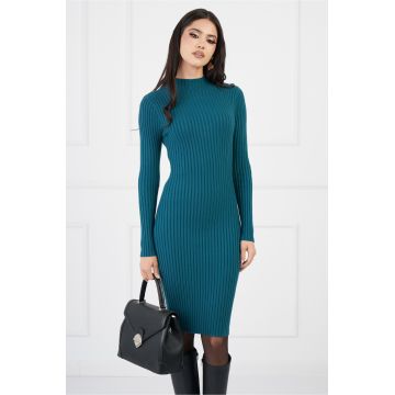 Rochie Sophie turcoaz din tricot reiat