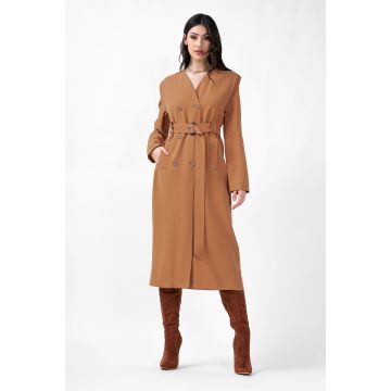 Camel Midi Trench Dress