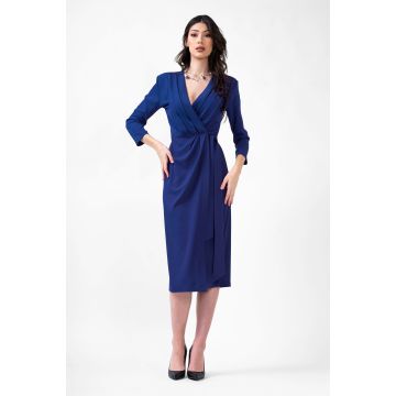 Electric Blue Midi Dress With Pleats And Belt