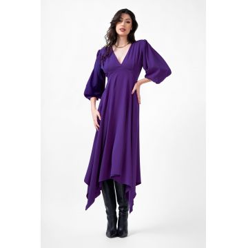 Purple Midi Dress With Pleats And Midi Sleeves