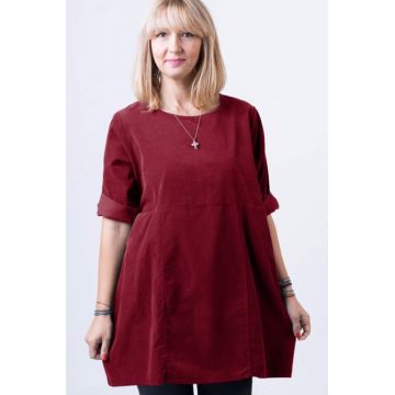 Rochie din catifea reiata, oversize, bordo