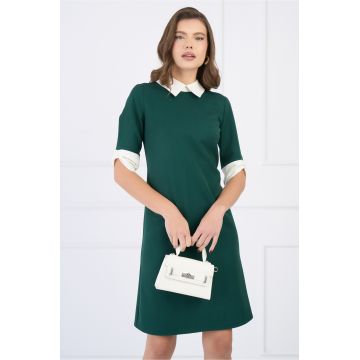 Rochie DY Fashion din stofa verde cu guler si mansete tip fundite