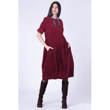 Rochie lalea cambrata, cu fermoar, din catifea reiata bordo