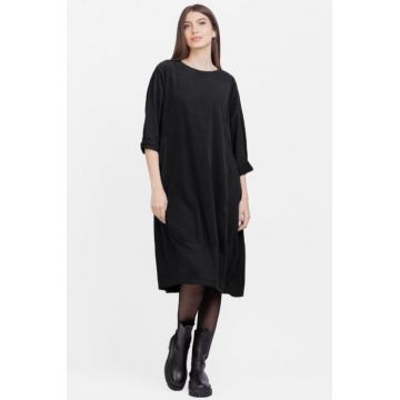 Rochie lalea din catifea reiata si tricot de bumbac, neagra