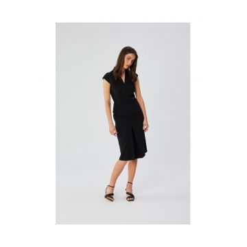 Rochie dama - creion cu decolteu dublu - Poliester - Negru