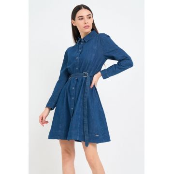 Rochie dama din denim cu buzunare - Albastru