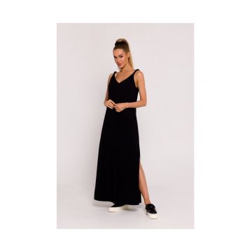 Rochie dama - maxi cu decolteu adanc in spate - Poliester - Negru