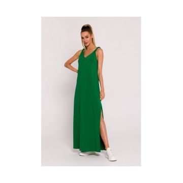 Rochie dama - maxi cu decolteu adanc in spate - Poliester - Verde