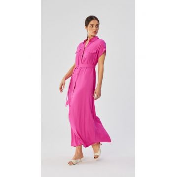 Rochie dama - maxi cu maneci scurte si maneci deschise - Poliester - Rosu