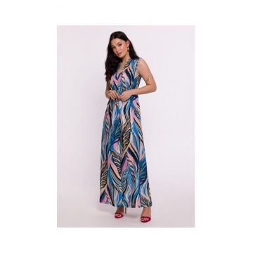 Rochie dama - maxi cu model - Poliester - Albastru