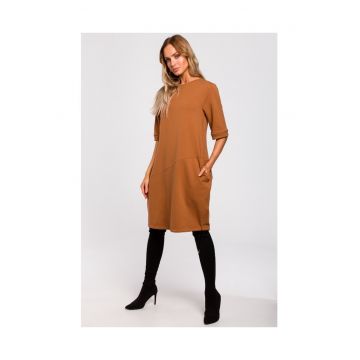 Rochie de dama - Cu buzunare - Bumbac - Elastan - Caramel