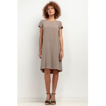 Rochie lejera din amestec de in - cu pliu pe spate T403 - taupe