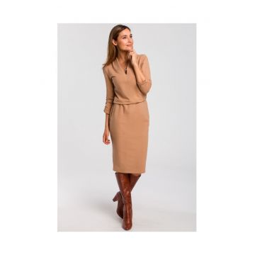 Rochie tricotata cu decolteu - cappuccino - XXL