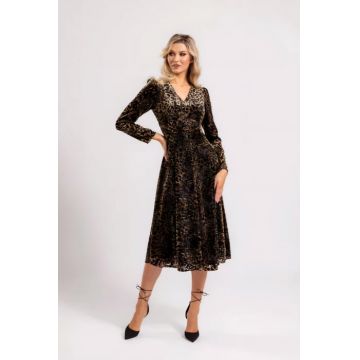 Rochie C8475 animal print catifea Caramel