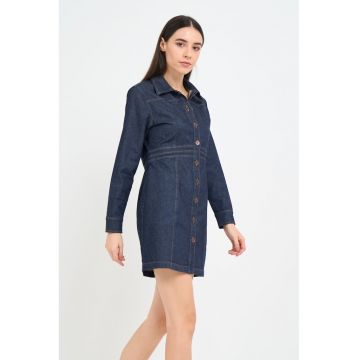 Rochie-camasa din denim cu maneci lungi