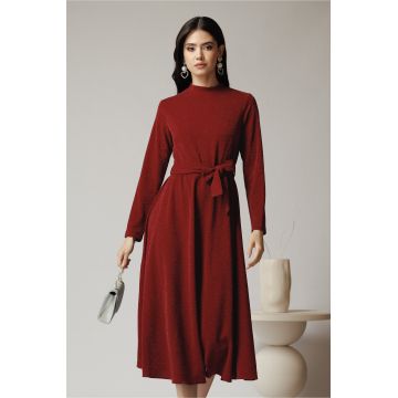 Rochie DY Fashion eleganta din lurex bordo cu cordon in talie