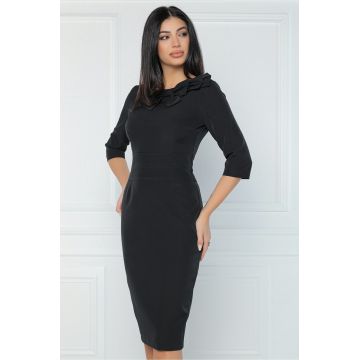 Rochie MBG office si stofa neagra cu funde la bust