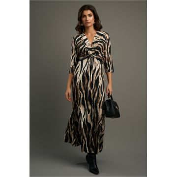 Rochie de zi din viscoza neagra cu zebra print kaki