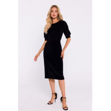 Rochie din velur cu maneci scurte -