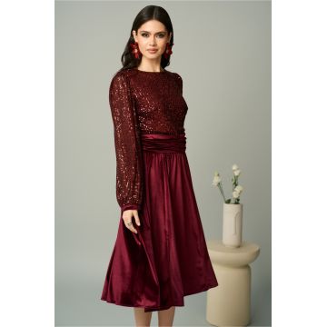 Rochie DY Fashion eleganta din catifea bordo cu bust din paiete