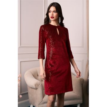 Rochie DY Fashion eleganta din catifea cu paiete bordo