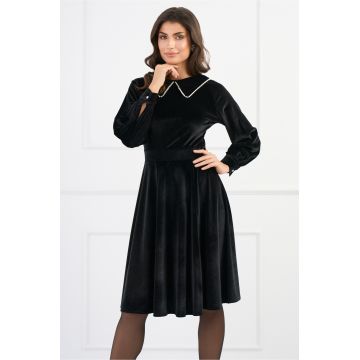 Rochie DY Fashion eleganta din catifea neagra cu perlute la guler