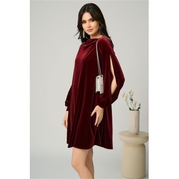 Rochie eleganta din catifea bordo simpla