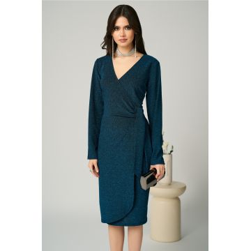 Rochie eleganta din lurex turcoaz petrecuta