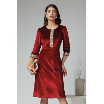 Rochie Ella Collection Laura din catifea bordo cu paiete pe bust