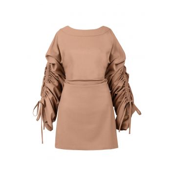 Rochie scurta cu maneci cu fronseuri Mocha