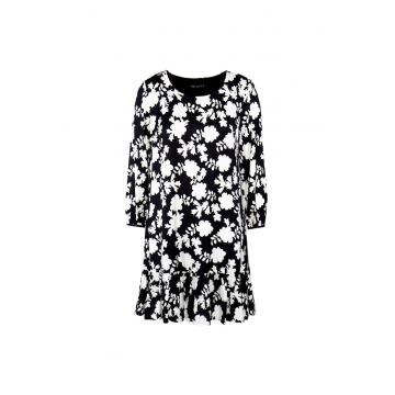 Rochie cu imprimeu floral si tiv cu volane - Negru